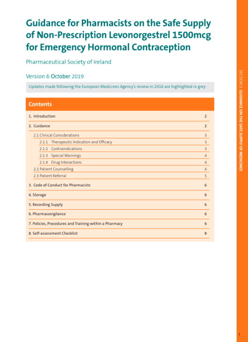 Guidance for Pharmacists on Safe Supply of Non-Prescription Levonorgestrel 1500mcg for Emergency Hormonal Contraception pdf cover