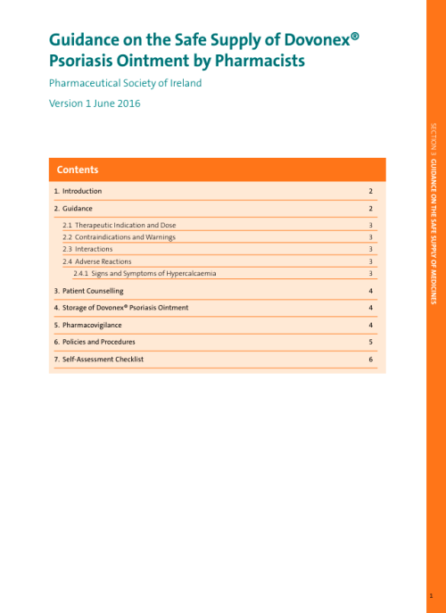 Guidance on the Safe Supply of Dovonex® Psoriasis Ointment by Pharmacists pdf cover