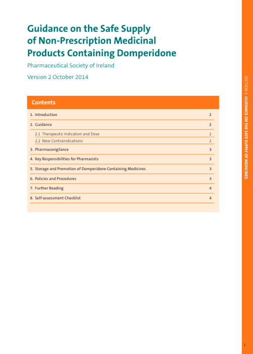 Guidance on the Safe Supply of Non-Prescription Medicinal Products Containing Domperidone pdf cover